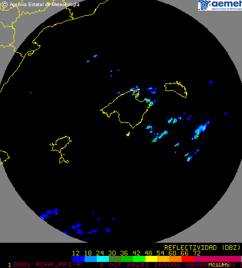 AEMET radar image for the Balearic Islands, Palma radar